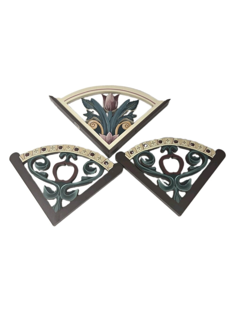 VTG 1993 Tender Heart Treasures Wooden Shelf Corner Brackets Tulip Apple Cottage